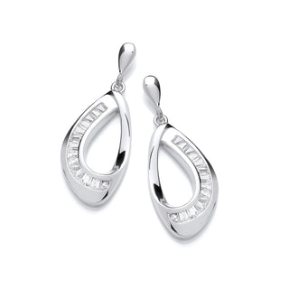 Silver Baguette CZ Open Teardrop Earrings