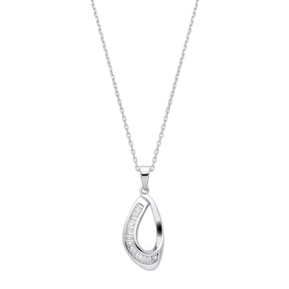 Silver Baguette CZ Open Teardrop Pendant With Chain