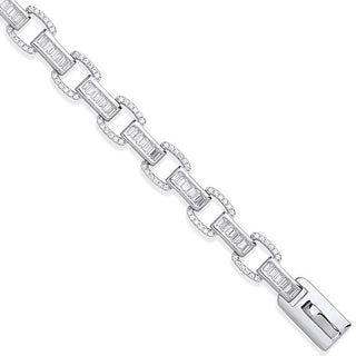 Silver Baguette & Round 226 CZ Ladies Bracelet