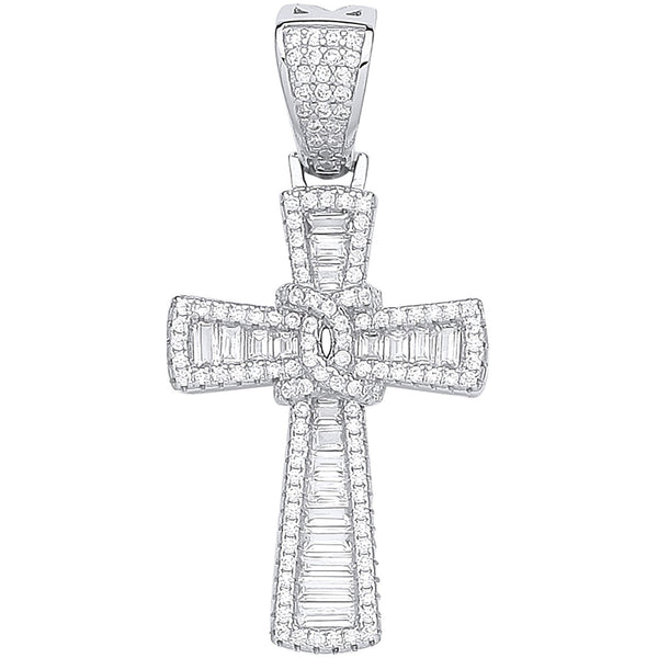 Silver Baguettes & Round CZ Cross