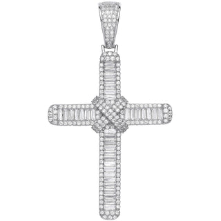 Silver Baguettes & Round CZ Large Cross 10.3g