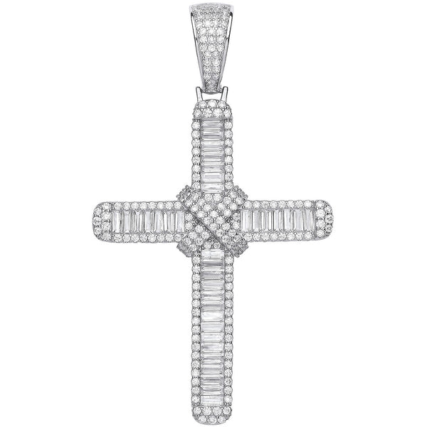 Silver Baguettes & Round CZ Large Cross 10.3g