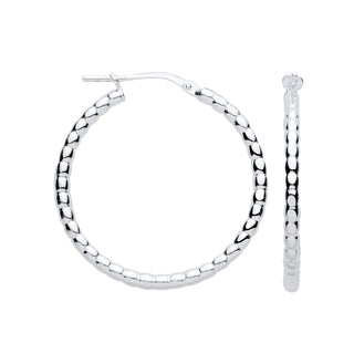 Silver Bead 30mm Hoop Earrings