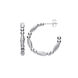 Silver Beads And Twist Hoop Earrings