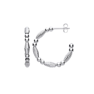 Silver Beads And Twist Hoop Earrings