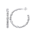 Silver Beads And Twist Medium Hoop Earrings