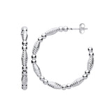 Silver Beads And Twist Medium Hoop Earrings
