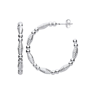 Silver Beads And Twist Medium Hoop Earrings