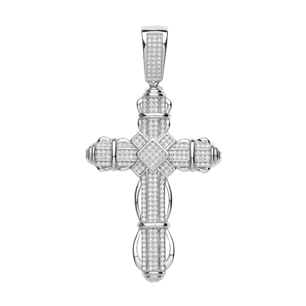 Silver Big Fancy CZ Cross