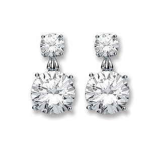 Silver Big Round CZ Drop Earrings
