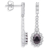 Silver Black Cluster CZ Drop Earrings