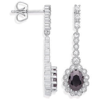 Silver Black Cluster CZ Drop Earrings