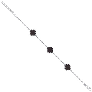 Silver Black Enamel Four Leaf Clover Bracelet 7