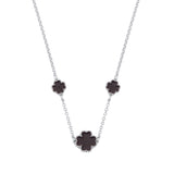 Silver Black Enamel Four Leaf Clover Necklace