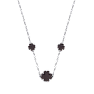 Silver Black Enamel Four Leaf Clover Necklace