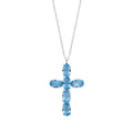 Silver Blue Crystal Cross Pendant On Chain