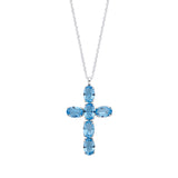 Silver Blue Crystal Cross Pendant On Chain