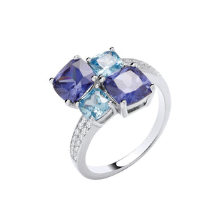 Silver Blue CZ Cross-over Ring