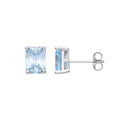 Silver Blue CZ Emerald Cut Stud Earrings