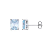 Silver Blue CZ Emerald Cut Stud Earrings