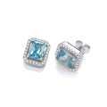 Silver Blue CZ Halo Stud Earrings