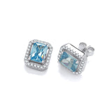 Silver Blue CZ Halo Stud Earrings