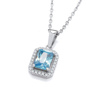 Silver Blue CZ Halo Stud Pendant With Chain