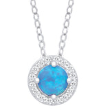 Silver Blue Opal Round Pendant With Chain