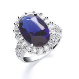 Silver Blue Oval Sterling Silver CZ With CZ Surrounding/shld Ring