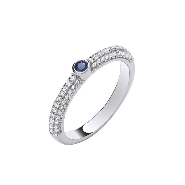 Silver Blue Sapphire CZ Rubover Half Et Ring