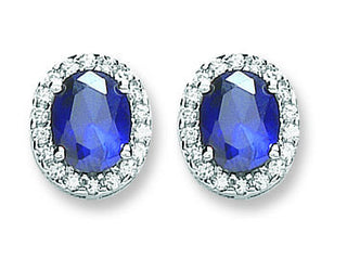 Silver Blue & White CZ Stud Earrings