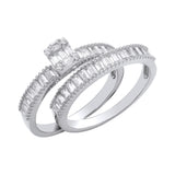 Silver Bridal Set Baguette CZ Half Et Rings