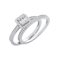 Silver Bridal Set Baguettes Centre & Round CZ Half Et Rings