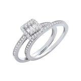 Silver Bridal Set Baguettes Centre & Round CZ Half Et Rings