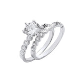 Silver Bridal Set Big CZ Sterling Silver & Rubover Half Et Rings