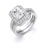 Silver Bridal Set CZ Emerald Cut Centre Rings