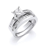 Silver Bridal Set CZ Princess Cut Rings