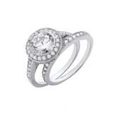 Silver Bridal Set Halo CZ Half Et Rings