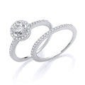 Silver Bridal Set Halo Solitaire With Half Et CZ