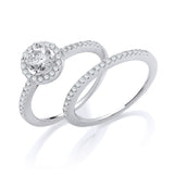 Silver Bridal Set Halo Solitaire With Half Et CZ