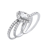 Silver Bridal Set Marquise Halo CZ Half Et 3 Rings