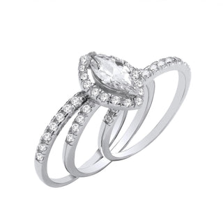 Silver Bridal Set Marquise Halo CZ Half Et 3 Rings