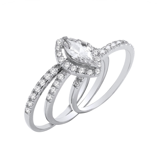 Silver Bridal Set Marquise Halo CZ Half Et 3 Rings