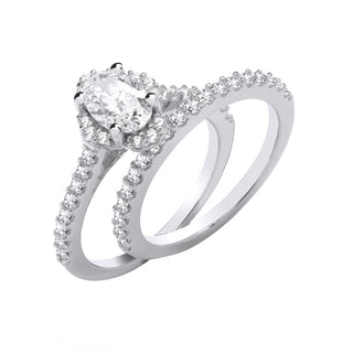 Silver Bridal Set Oval CZ Half Et Rings