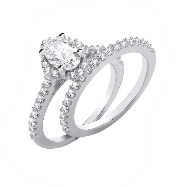 Silver Bridal Set Oval CZ Half Et Rings