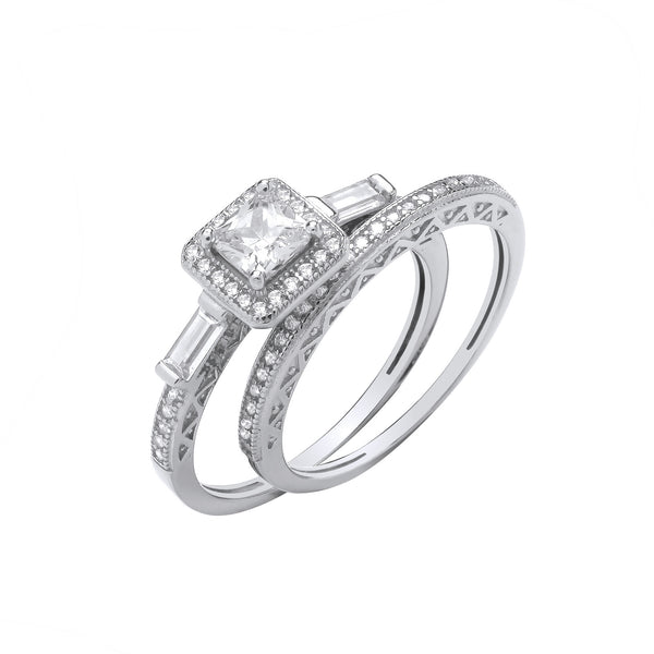 Silver Bridal Set P/cut & Baguette CZ Half Et Rings