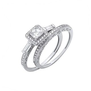 Silver Bridal Set P/cut & Baguette CZ Half Et Rings J