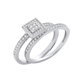 Silver Bridal Set Round CZ Half Et Rings