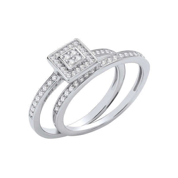 Silver Bridal Set Round CZ Half Et Rings