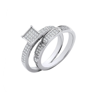 Silver Bridal Set Square Top CZ Half Et Rings